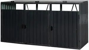 Garbage Bin Shed Stores 3 Trash Cans Metal Outdoor Bin Shed for Garbage Storage,Stainless Galvanized Steel, Bin Shed for Garden Yard Lawn W540S00009 Garbage Bin Shed Stores 3 Trash Cans Metal Outdoor Bin Shed for Garbage Storage,Stainless Galvanized Steel, Bin Shed for Garden Yard Lawn W540S00009