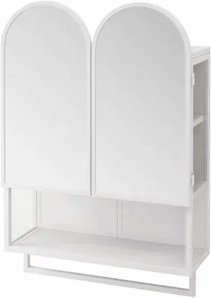 23.62" Modern Double-Arched Mirror Cabinet,2 Doors Medicine Cabinet, Metal Wall Cabinet with Adjustable Shelves and Towel Rack, Mirror Cabinet with Storage for Bathroom, Living Room and Bedroom, White 23.62" Modern Double-Arched Mirror Cabinet,2 Doors Medicine Cabinet, Metal Wall Cabinet with Adjustable Shelves and Towel Rack, Mirror Cabinet with Storage for Bathroom, Living Room and Bedroom, White