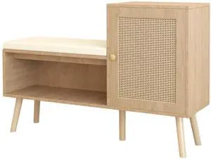 2-in-1 Shoe Storage Bench, PP Rattan Shoe Cabinet with 2 Adjustable Shelves and Removable Seat Cushion, Modern Entryway Bench, Shoe Storage Organizer, Shoe Rack for Hallway, Bedroom 2-in-1 Shoe Storage Bench, PP Rattan Shoe Cabinet with 2 Adjustable Shelves and Removable Seat Cushion, Modern Entryway Bench, Shoe Storage Organizer, Shoe Rack for Hallway, Bedroom