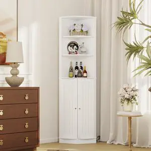 67" Tall Corner Cabinet with 2 Doors and Adjustable Shelves, Narrow Freestanding Storage Cabinet Organizer, Corner Storage Cabinets for Bathroom, Kitchen, Living Room, Bedroom, Laundry Room, White 67" Tall Corner Cabinet with 2 Doors and Adjustable Shelves, Narrow Freestanding Storage Cabinet Organizer, Corner Storage Cabinets for Bathroom, Kitchen, Living Room, Bedroom, Laundry Room, White