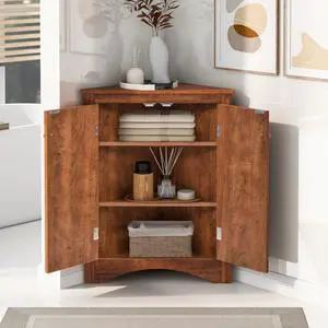 Brown Triangle Bathroom Storage Cabinet with Adjustable Shelves, Freestanding Floor Cabinet for Home Kitchen Brown Triangle Bathroom Storage Cabinet with Adjustable Shelves, Freestanding Floor Cabinet for Home Kitchen