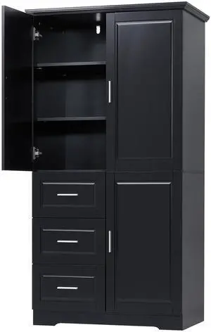 Tall and Wide Storage Cabinet with Doors for Bathroom/Office, Three Drawers, Black Tall and Wide Storage Cabinet with Doors for Bathroom/Office, Three Drawers, Black