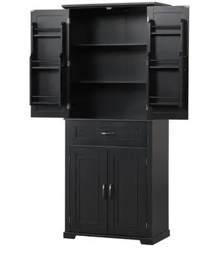 Bathroom Storage Cabinet with Doors and Drawer, Multiple Storage Space, Adjustable Shelf, Black Bathroom Storage Cabinet with Doors and Drawer, Multiple Storage Space, Adjustable Shelf, Black