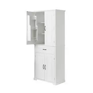 Bathroom Storage Cabinet with Doors and Drawer, Multiple Storage Space, Adjustable Shelf, White Bathroom Storage Cabinet with Doors and Drawer, Multiple Storage Space, Adjustable Shelf, White