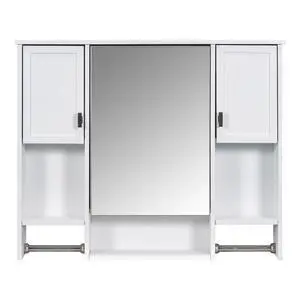 35'' x 28'' Modern Wall Mounted Bathroom Storage Cabinet, Bathroom Wall Cabinet with Mirror, Medicine Cabinet with Towels Bar 35'' x 28'' Modern Wall Mounted Bathroom Storage Cabinet, Bathroom Wall Cabinet with Mirror, Medicine Cabinet with Towels Bar