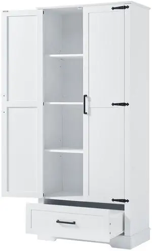 Tall Bathroom Storage Cabinet, Cabinet with Two Doors and One Drawer, Adjustable Shelf, MDF Board, White Tall Bathroom Storage Cabinet, Cabinet with Two Doors and One Drawer, Adjustable Shelf, MDF Board, White