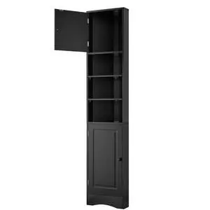Multi-Functional Corner Cabinet Tall Bathroom Storage Cabinet with Two Doors and Adjustable Shelves, Open Shelf, Black Multi-Functional Corner Cabinet Tall Bathroom Storage Cabinet with Two Doors and Adjustable Shelves, Open Shelf, Black