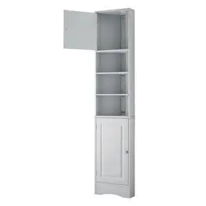 Multi-Functional Corner Cabinet Tall Bathroom Storage Cabinet with Two Doors and Adjustable Shelves, Open Shelf, Grey Multi-Functional Corner Cabinet Tall Bathroom Storage Cabinet with Two Doors and Adjustable Shelves, Open Shelf, Grey