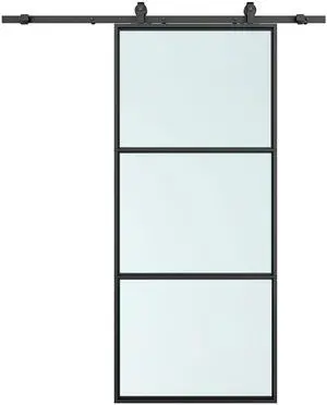 36 in. x 84 in. Full Lite Frosted Glass Black Steel Assembly Required Sliding Barn Door with Hardware Kit 36 in. x 84 in. Full Lite Frosted Glass Black Steel Assembly Required Sliding Barn Door with Hardware Kit