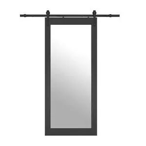 36 in. x 84 in. Mirrored Glass Black MDF Interior Sliding Barn-Door with Hardware Kit and-Door Handle 36 in. x 84 in. Mirrored Glass Black MDF Interior Sliding Barn-Door with Hardware Kit and-Door Handle