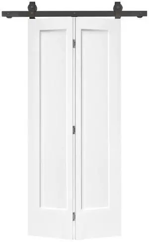 24 in. x 80 in. 1 Panel Shaker Primed MDF Composite Bi-Fold Barn Door with Sliding Hardware Kit 24 in. x 80 in. 1 Panel Shaker Primed MDF Composite Bi-Fold Barn Door with Sliding Hardware Kit