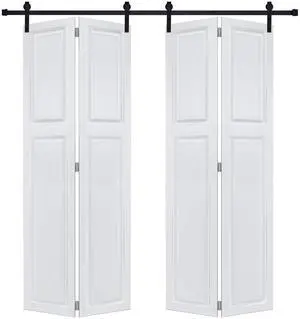 Dual CNC crafted bi-fold door 3/4" thick 24 in. x 80 in. MDF White Barn Sliding Door With Hardware kit Dual CNC crafted bi-fold door 3/4" thick 24 in. x 80 in. MDF White Barn Sliding Door With Hardware kit