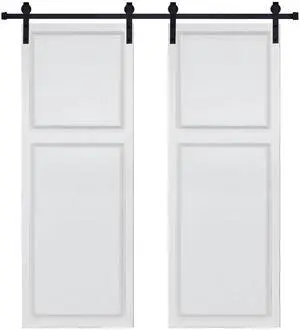 Dual 2-Panel Cottage style door 3/4 thick 48 in. x 84 in. MDF White Barn Sliding Door With Hardware kit Dual 2-Panel Cottage style door 3/4 thick 48 in. x 84 in. MDF White Barn Sliding Door With Hardware kit