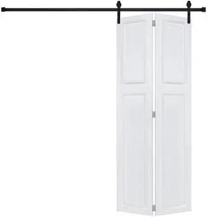 2-panel bi-fold 96 in.X46 in. MDF white walnut Barn Sliding Door With Hardware kit 2-panel bi-fold 96 in.X46 in. MDF white walnut Barn Sliding Door With Hardware kit