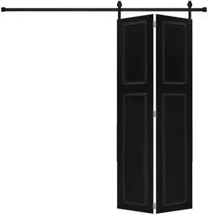 2-panel bi-fold 80 in.X64 in. MDF black walnut Barn Sliding Door With Hardware kit 2-panel bi-fold 80 in.X64 in. MDF black walnut Barn Sliding Door With Hardware kit