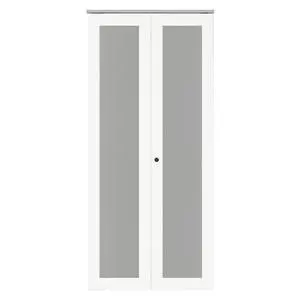 30 in. x 80 in. Full Lite Frosted Glass White MDF Bi-Fold Door with Hardware Kit and Door Handle 30 in. x 80 in. Full Lite Frosted Glass White MDF Bi-Fold Door with Hardware Kit and Door Handle