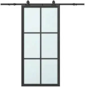 36 in. x 84 in. 6-Lite Frosted Glass Black Aluminum Assembly Requied Interior Sliding Barn Door with Hardware Kit 36 in. x 84 in. 6-Lite Frosted Glass Black Aluminum Assembly Requied Interior Sliding Barn Door with Hardware Kit