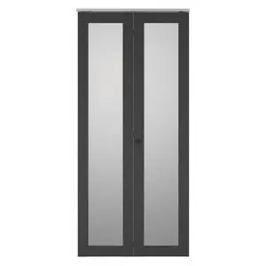 36 in. x 80 in. Full Lite Frosted Glass Black MDF Bi-Fold Door with Hardware Kit and Door Handle 36 in. x 80 in. Full Lite Frosted Glass Black MDF Bi-Fold Door with Hardware Kit and Door Handle