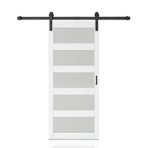 36 in. x 84 in. 5-Lite Tempered Frosted Glass White MDF Assembly Required Interior Sliding Barn Door with Hardware Kit 36 in. x 84 in. 5-Lite Tempered Frosted Glass White MDF Assembly Required Interior Sliding Barn Door with Hardware Kit