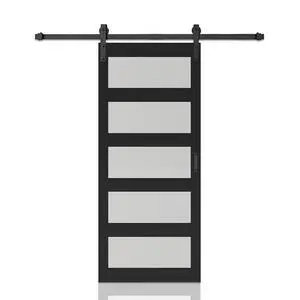 42 in. x 84 in. 5-Lite Tempered Frosted Glass Black MDF Assembly Required Interior Sliding Barn Door with Hardware Kit 42 in. x 84 in. 5-Lite Tempered Frosted Glass Black MDF Assembly Required Interior Sliding Barn Door with Hardware Kit