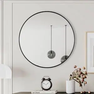 Wall Mirror 28 Inch Black Circular Mirror Metal Framed Mirror Round Vanity Mirror Dressing Mirror, for Bathroom, Living Room, Bedroom Wall Decor Wall Mirror 28 Inch Black Circular Mirror Metal Framed Mirror Round Vanity Mirror Dressing Mirror, for Bathroom, Living Room, Bedroom Wall Decor