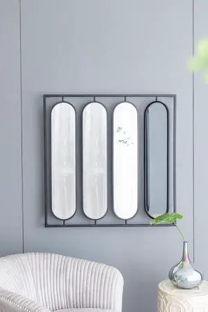 36" x 36" Large Four Oval Wall Mirror with Black Square Frame, Home Decor for Living Room, Bedroom, Entryway, Office 36" x 36" Large Four Oval Wall Mirror with Black Square Frame, Home Decor for Living Room, Bedroom, Entryway, Office