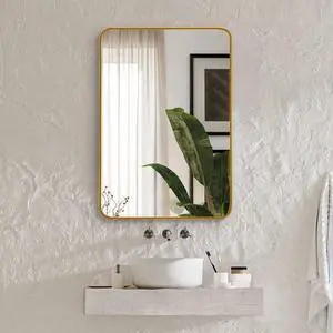 22x30 Inch Gold Metal Framed Rectangular Bathrrom Mirror for Wall.(W2203P183122) 22x30 Inch Gold Metal Framed Rectangular Bathrrom Mirror for Wall.(W2203P183122)