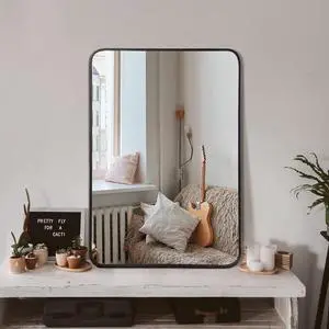 24x32 Inch Black Metal Framed Rectangular Bathrrom Mirror for Wall.(W2203135016) 24x32 Inch Black Metal Framed Rectangular Bathrrom Mirror for Wall.(W2203135016)