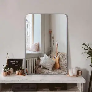 24x32 Inch Silver Metal Framed Rectangular Bathrrom Mirror for Wall.(W2203P183132) 24x32 Inch Silver Metal Framed Rectangular Bathrrom Mirror for Wall.(W2203P183132)
