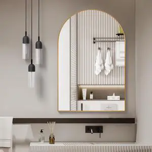 24x32 Inch Gold Metal Framed Arched Bathrrom Mirror for Wall.(W2203P220256) 24x32 Inch Gold Metal Framed Arched Bathrrom Mirror for Wall.(W2203P220256)