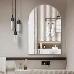 24x32 Inch Silver Metal Framed Arched Bathrrom Mirror for Wall.(W2203P220257) 24x32 Inch Silver Metal Framed Arched Bathrrom Mirror for Wall.(W2203P220257)