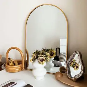24x36 Inch Gold Metal Framed Arched Bathrrom Mirror for Wall.(W2203134100) 24x36 Inch Gold Metal Framed Arched Bathrrom Mirror for Wall.(W2203134100)