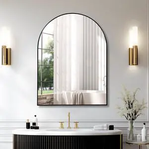 30x40 Inch Black Metal Framed Arched Bathrrom Mirror for Wall. 30x40 Inch Black Metal Framed Arched Bathrrom Mirror for Wall.