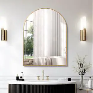 30x40 Inch Gold Metal Framed Arched Bathrrom Mirror for Wall. 30x40 Inch Gold Metal Framed Arched Bathrrom Mirror for Wall.