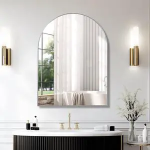 30x40 Inch Silver Metal Framed Arched Bathrrom Mirror for Wall. 30x40 Inch Silver Metal Framed Arched Bathrrom Mirror for Wall.
