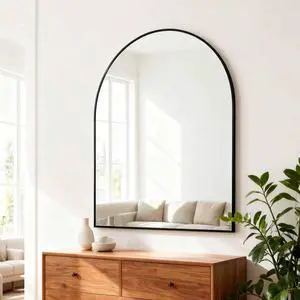 30x36 Inch Black Metal Framed Arched Bathrrom Mirror for Wall. 30x36 Inch Black Metal Framed Arched Bathrrom Mirror for Wall.
