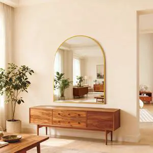 30x36 Inch Gold Metal Framed Arched Bathrrom Mirror for Wall. 30x36 Inch Gold Metal Framed Arched Bathrrom Mirror for Wall.