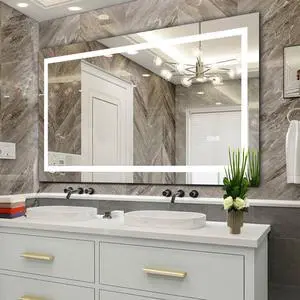 60" x 32" LED Bathroom Mirror with Anti-Fog and Touch Sensor Modern Frameless Lighted Wall Mirror for Bathroom Vanity, Shower Room, or Dressing Area 60" x 32" LED Bathroom Mirror with Anti-Fog and Touch Sensor Modern Frameless Lighted Wall Mirror for Bathroom Vanity, Shower Room, or Dressing Area