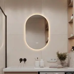 24 in. x 36 in. Capsule LED Backlit Bathroom Mirror with Anti-Fog, 3-Color Temperature, Stepless Dimming, Memory Function, IP44 Waterproof, Horizontal or Vertical Mount 24 in. x 36 in. Capsule LED Backlit Bathroom Mirror with Anti-Fog, 3-Color Temperature, Stepless Dimming, Memory Function, IP44 Waterproof, Horizontal or Vertical Mount