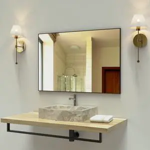 36x24 inches Modern Black Bathroom Mirror with Aluminum Frame Vertical or Horizontal Hanging Decorative Wall Mirrors for Living Room Bedroom 36x24 inches Modern Black Bathroom Mirror with Aluminum Frame Vertical or Horizontal Hanging Decorative Wall Mirrors for Living Room Bedroom
