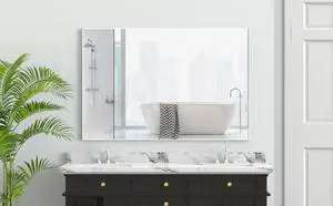 48"x32" Oversized Modern Rectangle Bathroom Mirror with White Frame Decorative Large Wall Mirrors for Bathroom Living Room Bedroom Vertical or Horizontal Wall Mounted mirror with Aluminum Frame 48"x32" Oversized Modern Rectangle Bathroom Mirror with White Frame Decorative Large Wall Mirrors for Bathroom Living Room Bedroom Vertical or Horizontal Wall Mounted mirror with Aluminum Frame