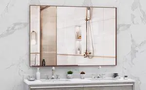 60"x40" Oversized Modern Rectangle Bathroom Mirror with walnut Frame Decorative Large Wall Mirrors for Bathroom Living Room Bedroom Vertical or Horizontal Wall Mounted mirror with Aluminum Frame 60"x40" Oversized Modern Rectangle Bathroom Mirror with walnut Frame Decorative Large Wall Mirrors for Bathroom Living Room Bedroom Vertical or Horizontal Wall Mounted mirror with Aluminum Frame