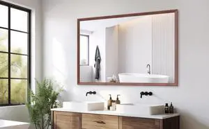 60"x40" Oversized Modern Rectangle Bathroom Mirror with walnut Frame Decorative Large Wall Mirrors for Bathroom Living Room Bedroom Vertical or Horizontal Wall Mounted mirror with Aluminum Frame 60"x40" Oversized Modern Rectangle Bathroom Mirror with walnut Frame Decorative Large Wall Mirrors for Bathroom Living Room Bedroom Vertical or Horizontal Wall Mounted mirror with Aluminum Frame