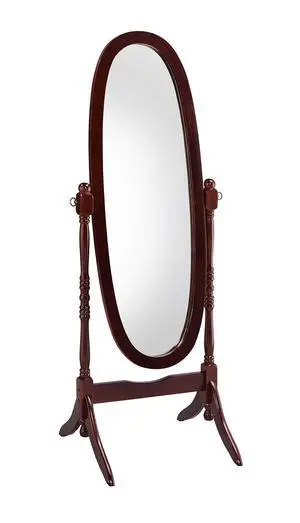 59.25" Tall Standing Wooden Floor Mirror with Cherry finish, Oval Shape 59.25" Tall Standing Wooden Floor Mirror with Cherry finish, Oval Shape