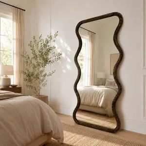 Wavy Full Length Wall Mirror with Mango Wood Frame, 36x72" Wavy Full Length Wall Mirror with Mango Wood Frame, 36x72"