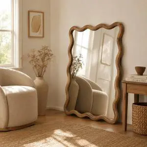 Decorative Wavy Wall Mirror with Mango Wood Frame, 36x48" Decorative Wavy Wall Mirror with Mango Wood Frame, 36x48"