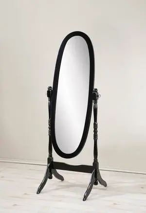 Traditional Queen Anna Style Wood Floor Cheval Mirror, Black Finish Traditional Queen Anna Style Wood Floor Cheval Mirror, Black Finish