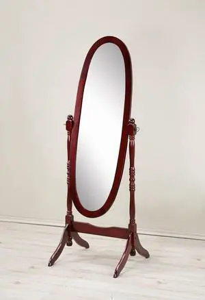 Traditional Queen Anna Style Wood Floor Cheval Mirror, Cherry Finish Traditional Queen Anna Style Wood Floor Cheval Mirror, Cherry Finish