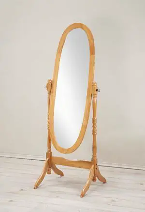Traditional Queen Anna Style Wood Floor Cheval Mirror, Oak Finish Traditional Queen Anna Style Wood Floor Cheval Mirror, Oak Finish
