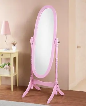 Traditional Queen Anna Style Wood Floor Cheval Mirror, Pink Finish Traditional Queen Anna Style Wood Floor Cheval Mirror, Pink Finish